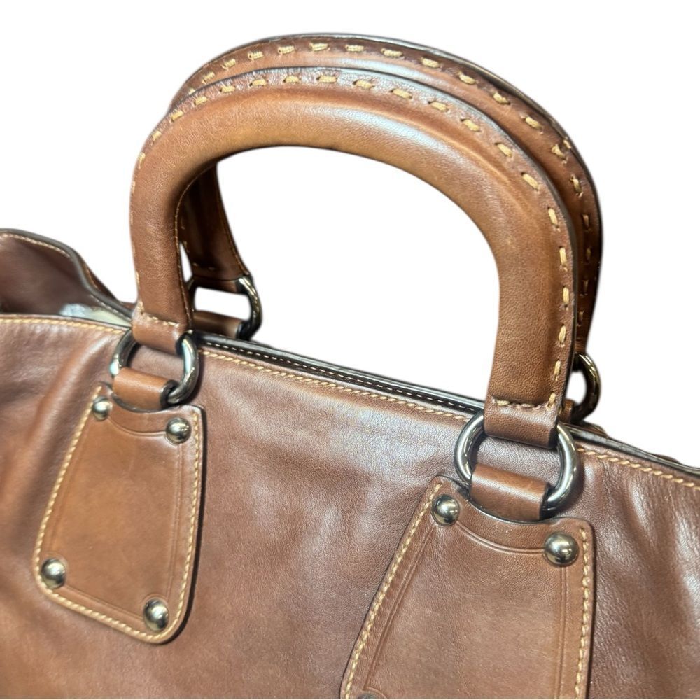 PRADA Nocciolo Brown Soft Calfskin Leather Large Satchel Tote Bag Auth - Picture 5 of 16